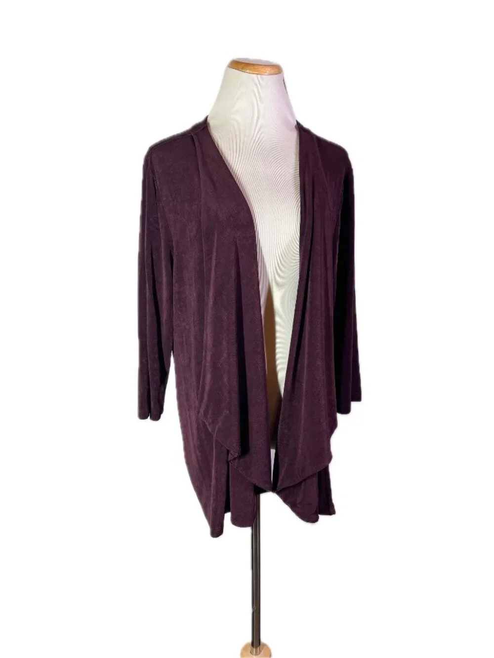 Chico's Travellers Size 3 (16/18) Plum Purple Open-Front Cardigan Stretch